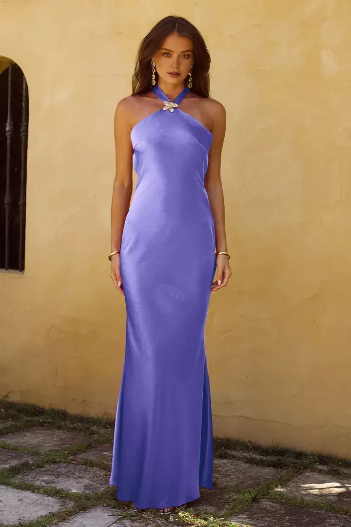 Mermaid/Trumpet Halter Neck Sleeveless Open Back Floor-Length Prom Dress