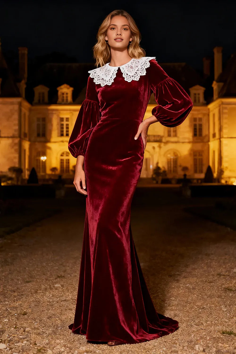Mermaid/Trumpet High Neck Long Sleeve Sweep/Brush Train Winter Prom Dress