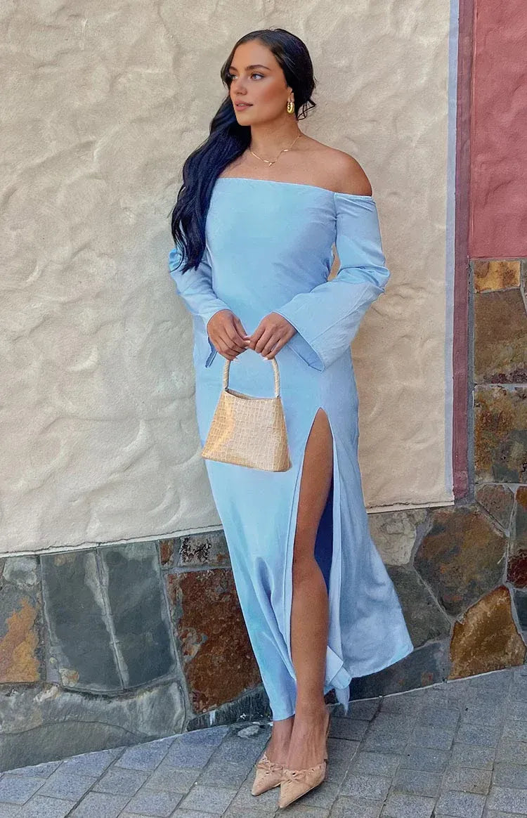 Mermaid/Trumpet Off-the-Shoulder Long Sleeve Backless Ankle-Length Prom Dress