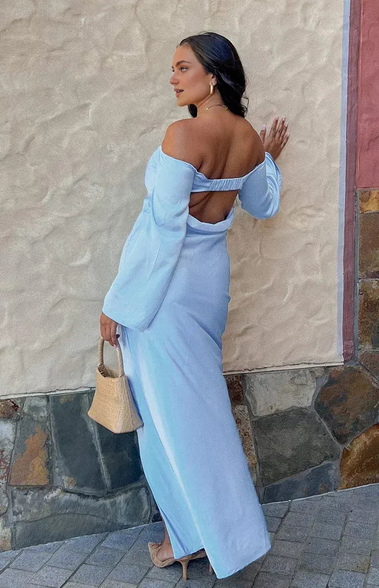 Mermaid/Trumpet Off-the-Shoulder Long Sleeve Backless Ankle-Length Prom Dress