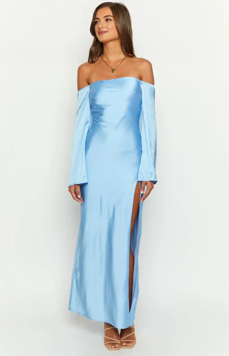 Mermaid/Trumpet Off-the-Shoulder Long Sleeve Backless Ankle-Length Prom Dress