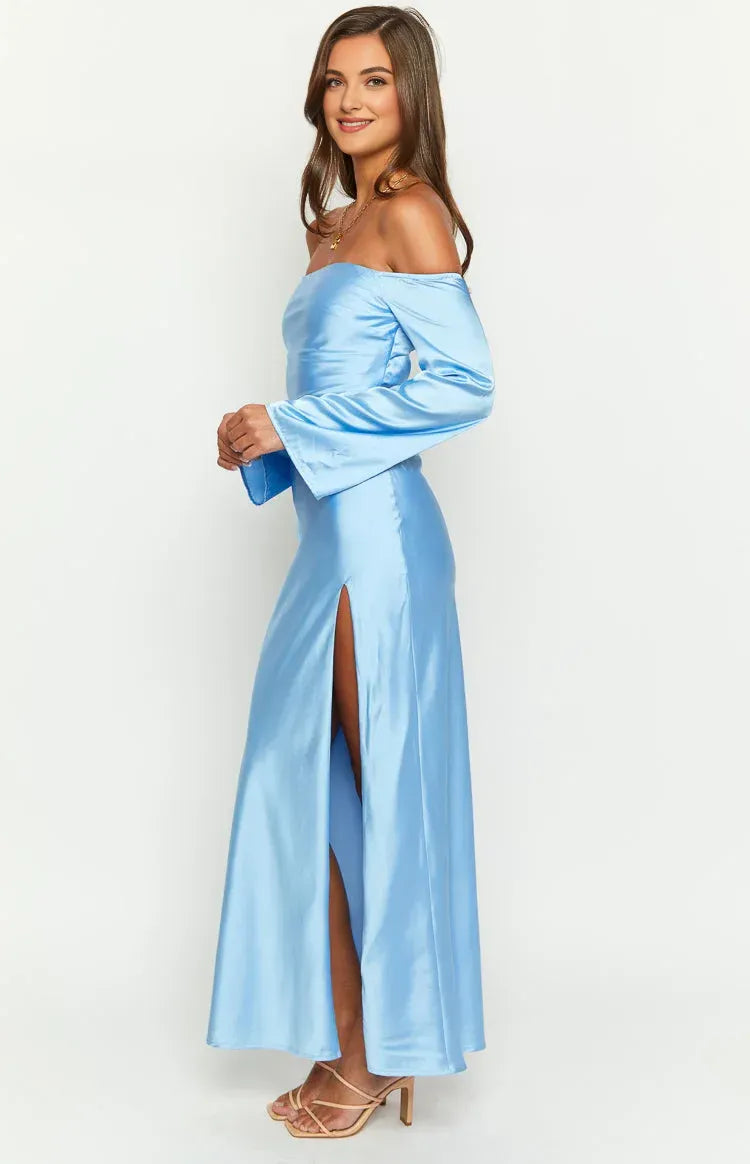 Mermaid/Trumpet Off-the-Shoulder Long Sleeve Backless Ankle-Length Prom Dress