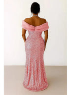 Mermaid/Trumpet Off Shoulder Sleeveless Sequins Sweep Train Prom Dress