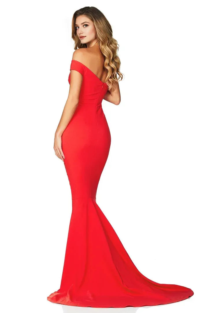 Mermaid/Trumpet Off the Shoulder Sleeveless Backless Sweep/Brush Train Prom Dress