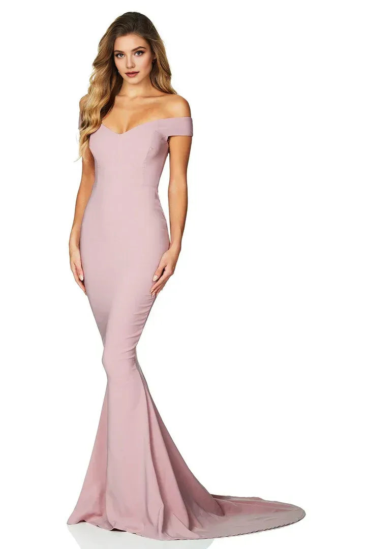 Mermaid/Trumpet Off the Shoulder Sleeveless Backless Sweep/Brush Train Prom Dress
