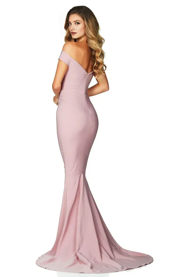 Mermaid/Trumpet Off the Shoulder Sleeveless Backless Sweep/Brush Train Prom Dress