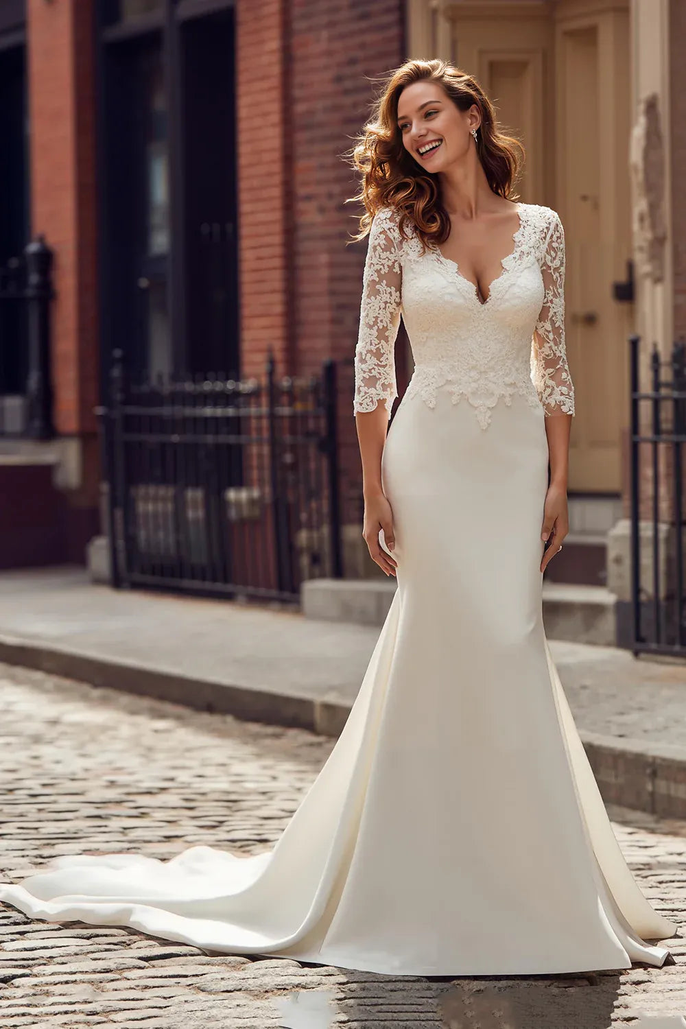 Mermaid/Trumpet V-Neck Long Sleeve Sweep/Brush Train Wedding Dress