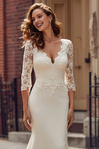 Mermaid/Trumpet V-Neck Long Sleeve Sweep/Brush Train Wedding Dress