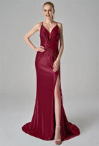 Mermaid V-Neck Floor Length Spaghetti Straps Prom Dresses Sleeveless Cheap Glitter Evening Party Dresses