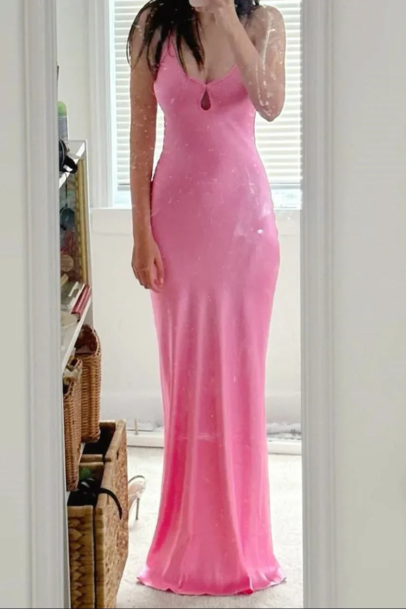 Mermaid Prom Dress Satin Backless V Neck Floor Length Yellow Ideal For Prom Night Glamorous