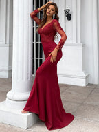 Mermaid V Neck Long Sleeve Zipper Up Sweep/Brush Train Prom Dress