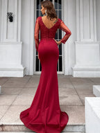 Mermaid V Neck Long Sleeve Zipper Up Sweep/Brush Train Prom Dress