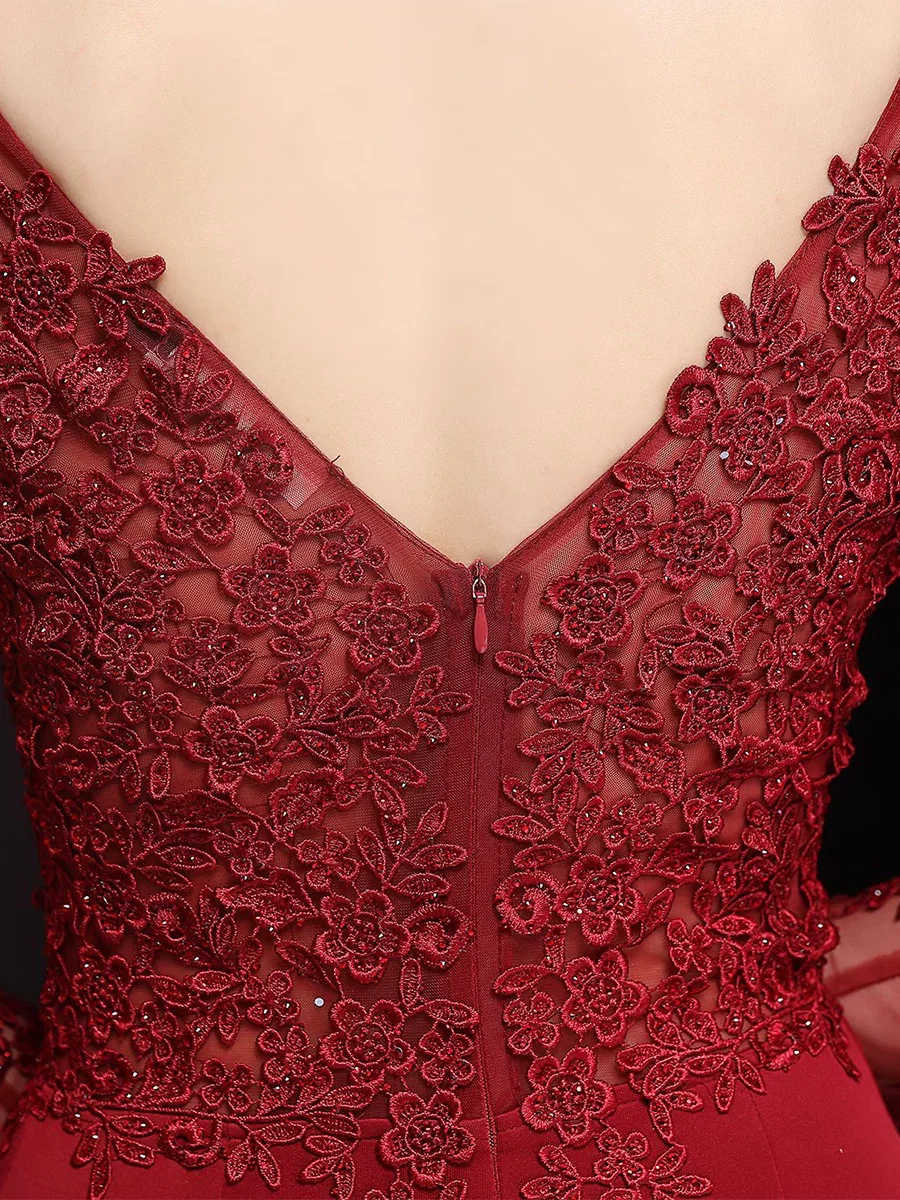 Mermaid V Neck Long Sleeve Zipper Up Sweep/Brush Train Prom Dress