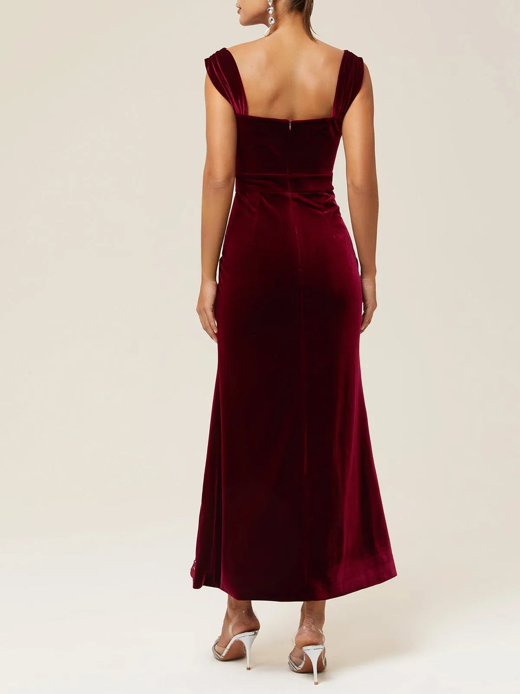 Mermaid V Neck Sleeveless Back Zip Floor-Length Evening Dress