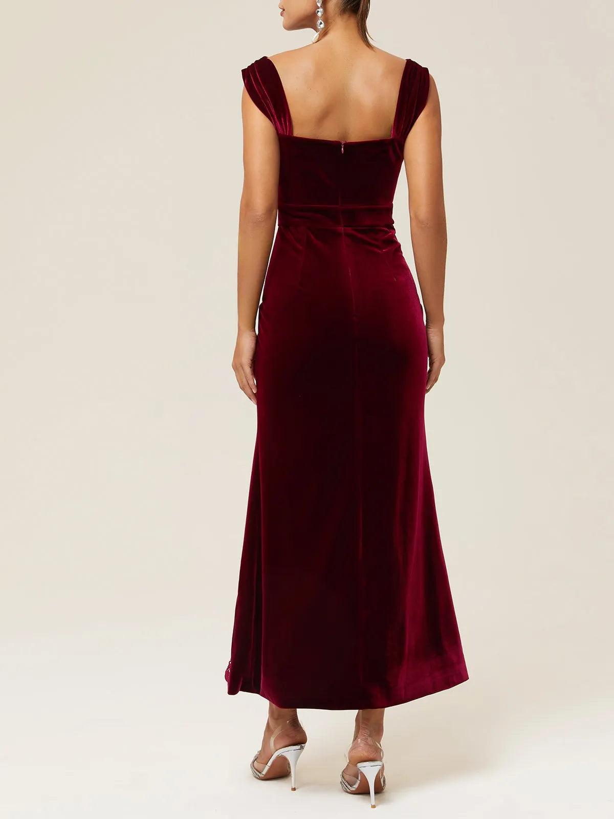 Mermaid V Neck Sleeveless Back Zip Floor-Length Evening Dress