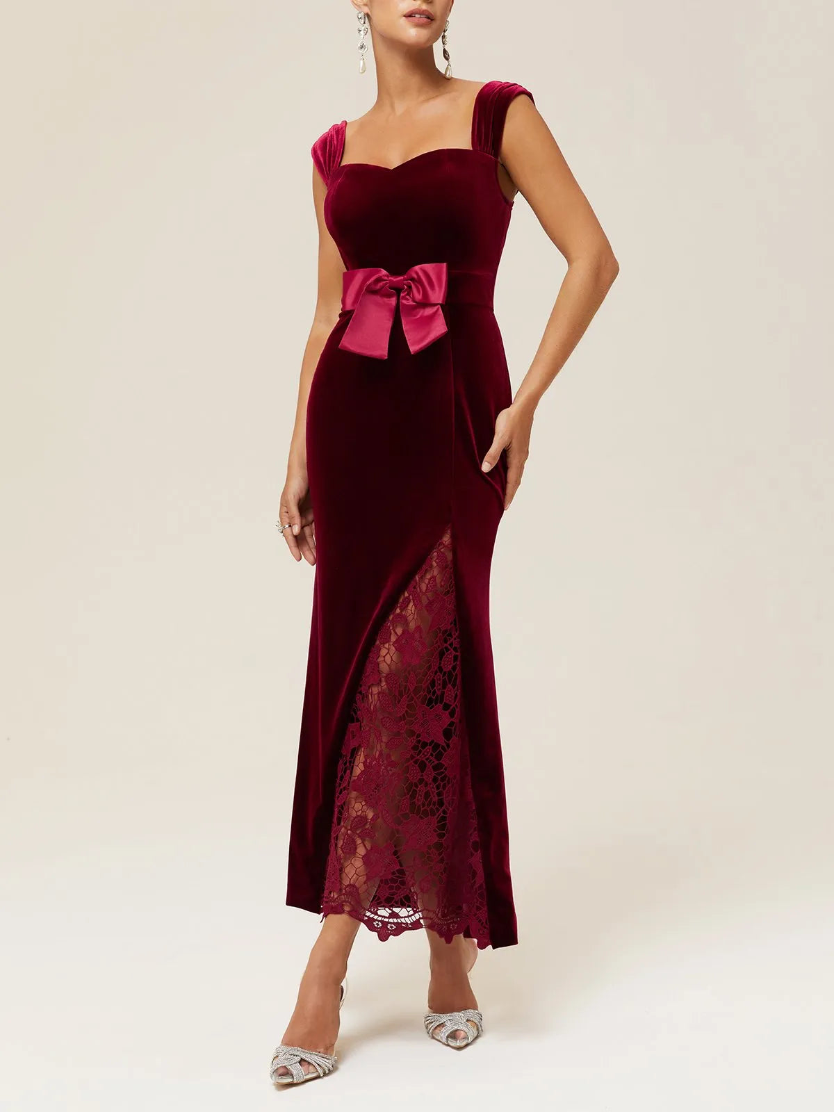 Mermaid V Neck Sleeveless Back Zip Floor-Length Evening Dress