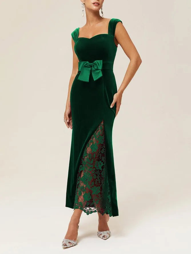 Mermaid V Neck Sleeveless Back Zip Floor-Length Evening Dress