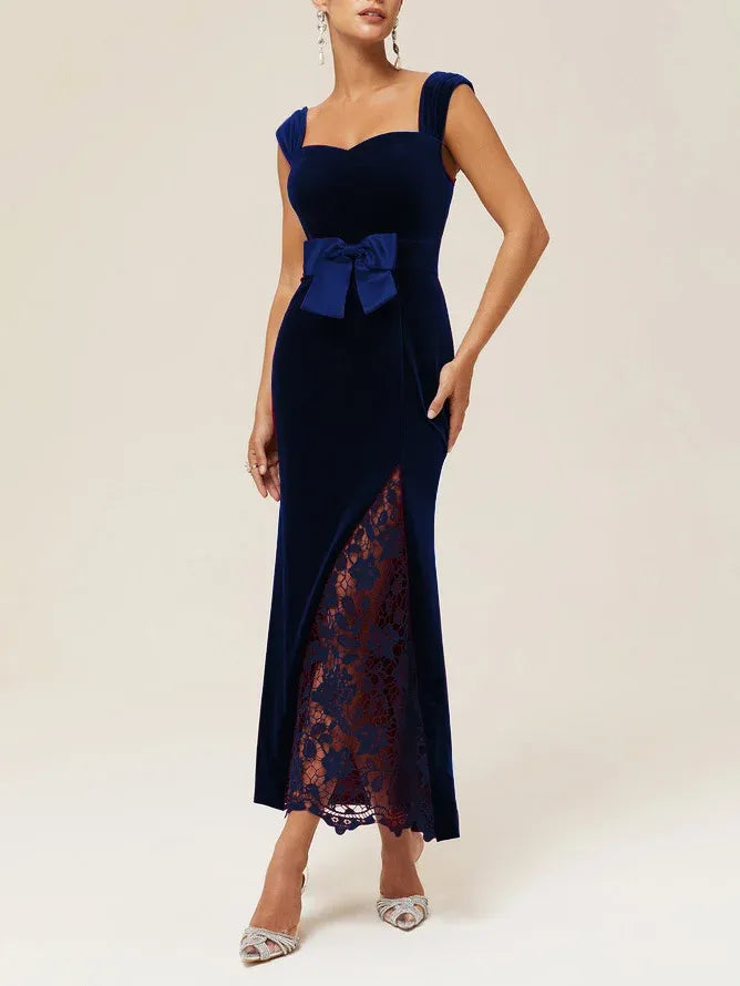 Mermaid V Neck Sleeveless Back Zip Floor-Length Evening Dress