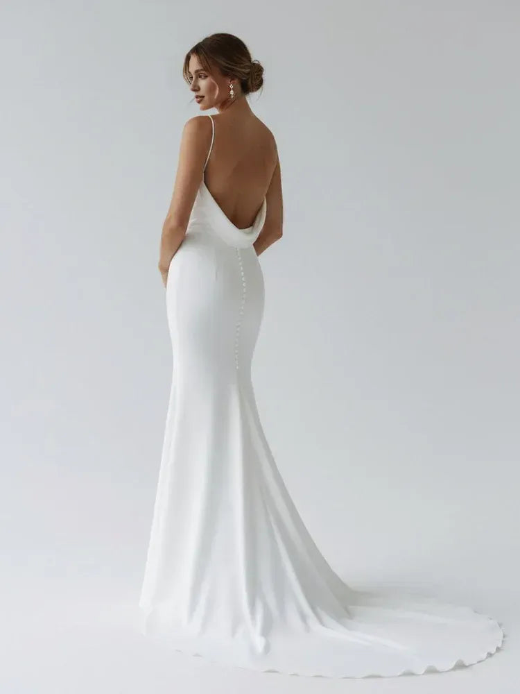 Mermaid V Neck Sleeveless Pleated Sweep Train Wedding Dress