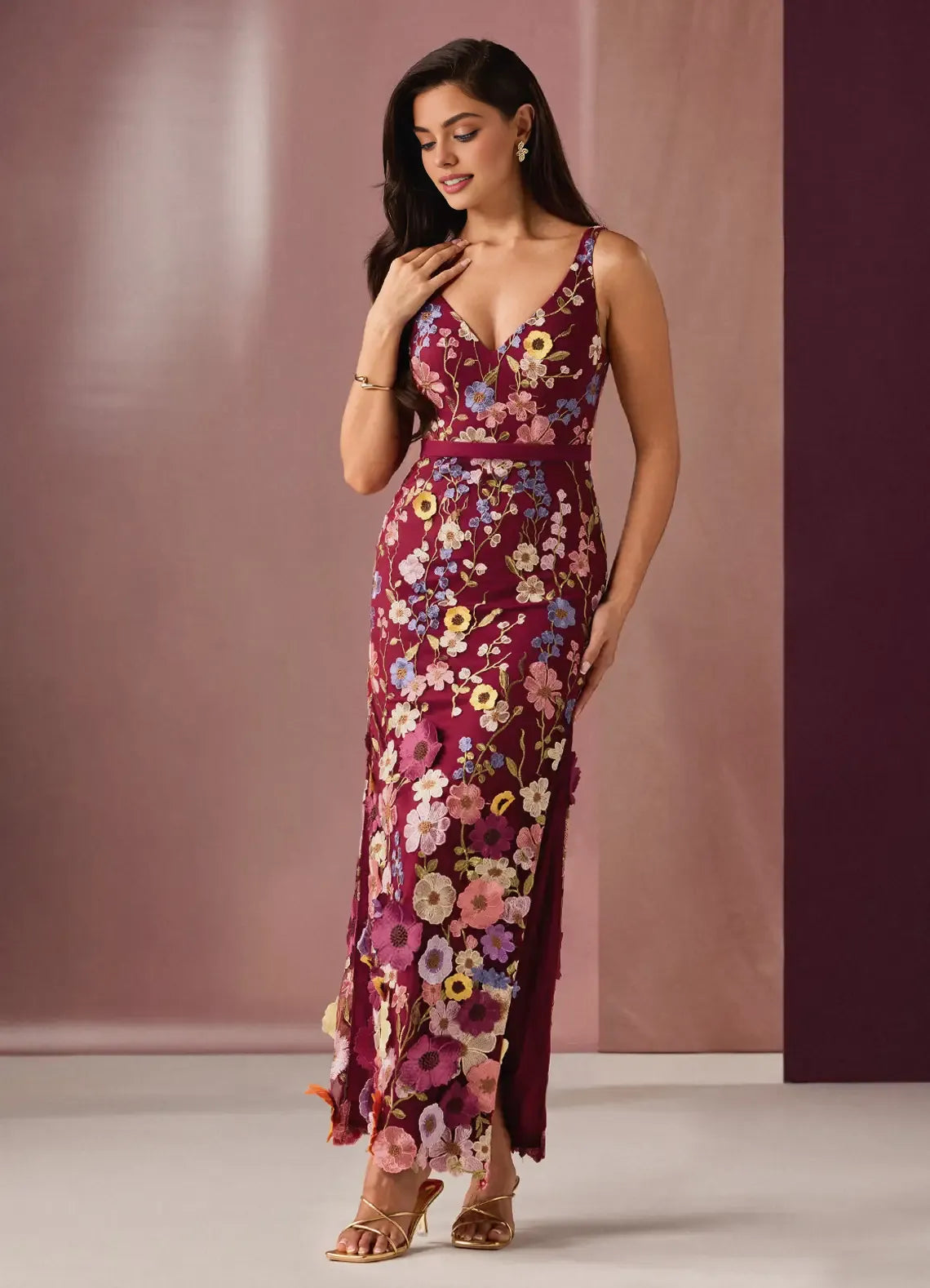 Mermaid V Neck Sleeveless Zipper Up Floor-Length Evening Dress