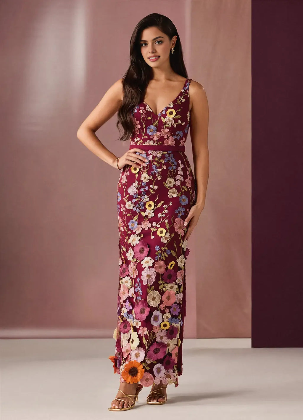 Mermaid V Neck Sleeveless Zipper Up Floor-Length Evening Dress