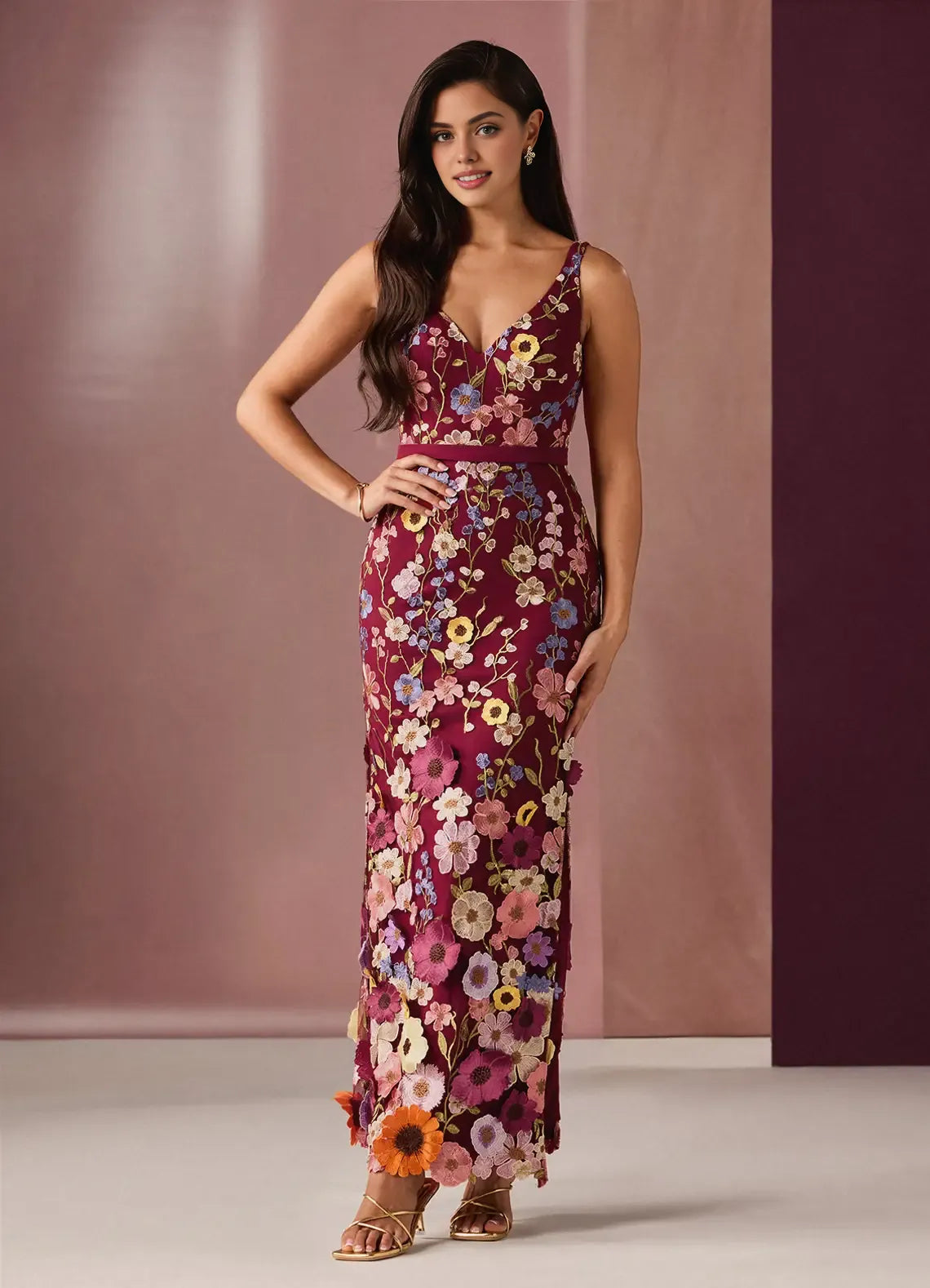 Mermaid V Neck Sleeveless Zipper Up Floor-Length Evening Dress