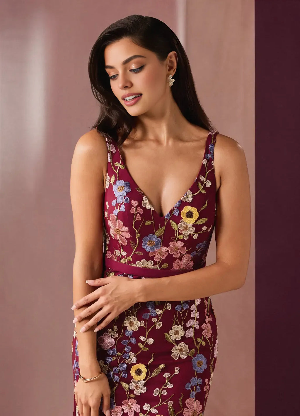 Mermaid V Neck Sleeveless Zipper Up Floor-Length Evening Dress