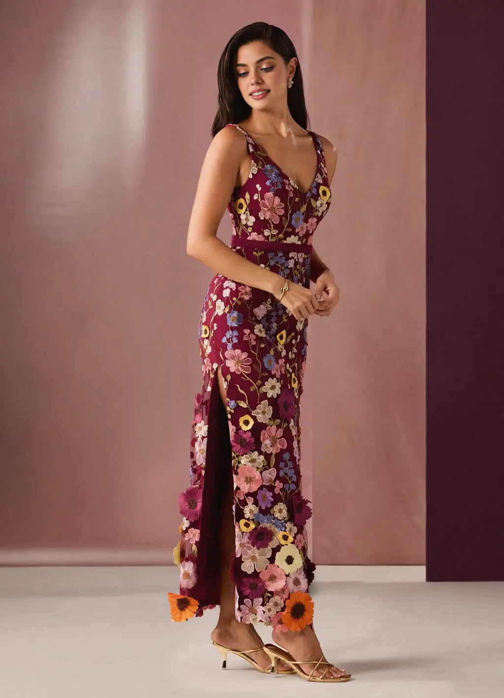 Mermaid V Neck Sleeveless Zipper Up Floor-Length Evening Dress