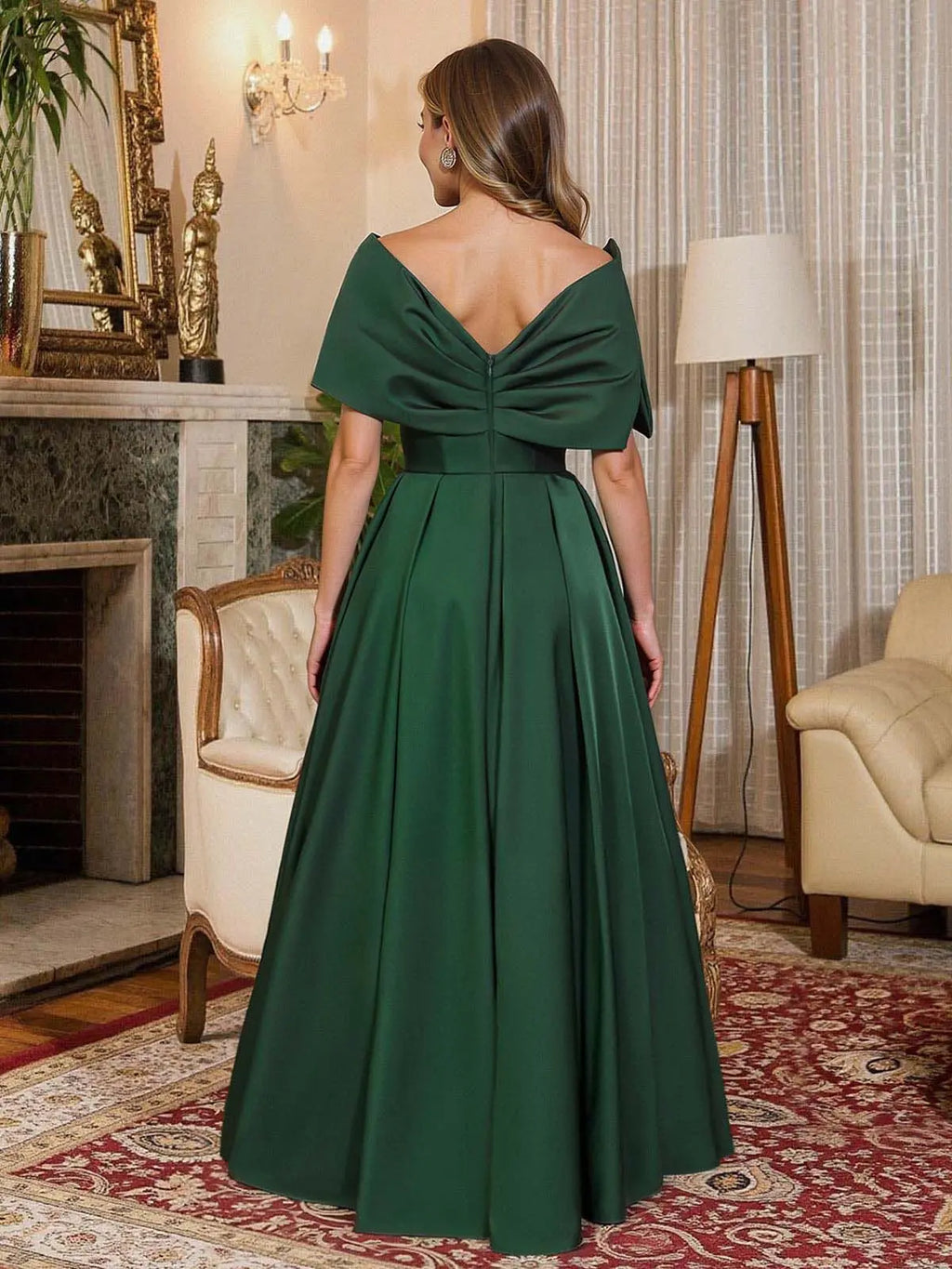 Off-The-Shoulder Sleeveless A-Line Pleated Floor-Length Evening Dress