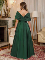 Off-The-Shoulder Sleeveless A-Line Pleated Floor-Length Evening Dress
