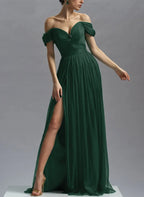 Off-The-Shoulder Sleeveless A-Line Slit Sweep Train Prom Dress