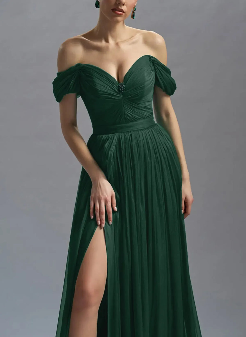 Off-The-Shoulder Sleeveless A-Line Slit Sweep Train Prom Dress