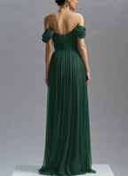 Off-The-Shoulder Sleeveless A-Line Slit Sweep Train Prom Dress