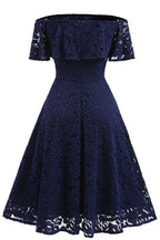 Navy Blue Lace Homecoming Dress For High School Girls With Off The Shoulder Ruffle Sleeves And Elegant A Line Silhouette