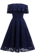 Navy Blue Lace Homecoming Dress For High School Girls With Off The Shoulder Ruffle Sleeves And Elegant A Line Silhouette