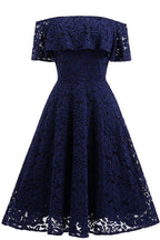 Navy Blue Lace Homecoming Dress For High School Girls With Off The Shoulder Ruffle Sleeves And Elegant A Line Silhouette