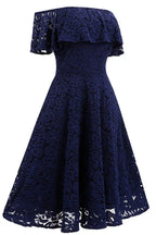 Navy Blue Lace Homecoming Dress For High School Girls With Off The Shoulder Ruffle Sleeves And Elegant A Line Silhouette