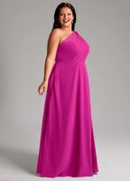 Elegant One-Shoulder Draped Bodice Pocketed High Slit Floor-Length Bridesmaid Dresses
