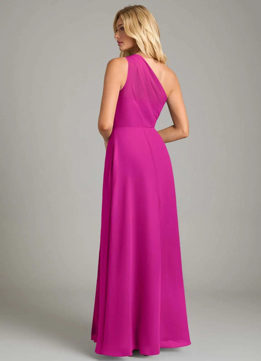 Elegant One-Shoulder Draped Bodice Pocketed High Slit Floor-Length Bridesmaid Dresses