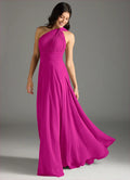 Elegant One-Shoulder Pleated Bodice Open Back Ruched Waist Floor-Length Bridesmaid Dresses