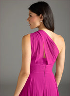 Elegant One-Shoulder Pleated Bodice Open Back Ruched Waist Floor-Length Bridesmaid Dresses