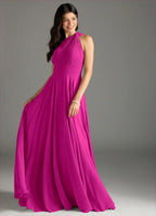 Elegant One-Shoulder Pleated Bodice Open Back Ruched Waist Floor-Length Bridesmaid Dresses