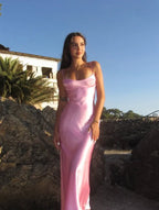 Elegant Prom Dress Satin Mermaid Gown with Spaghetti Straps and Open Back for Formal Events