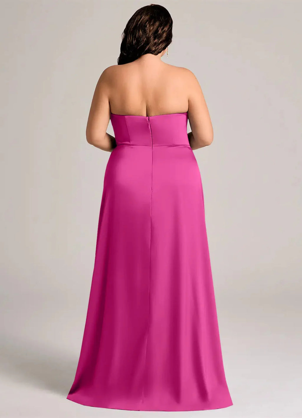 Elegant Satin A-Line Strapless Open Back Floor Length Bridesmaid Dress with Slit