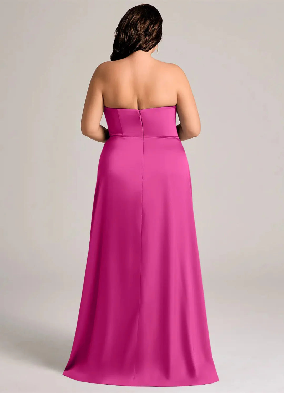 Elegant Satin A-Line Strapless Open Back Floor Length Bridesmaid Dress with Slit