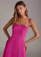 Elegant Satin A-Line Strapless Open Back Floor Length Bridesmaid Dress with Slit