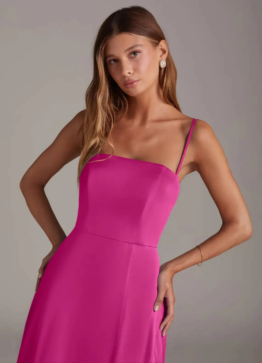 Elegant Satin A-Line Strapless Open Back Floor Length Bridesmaid Dress with Slit
