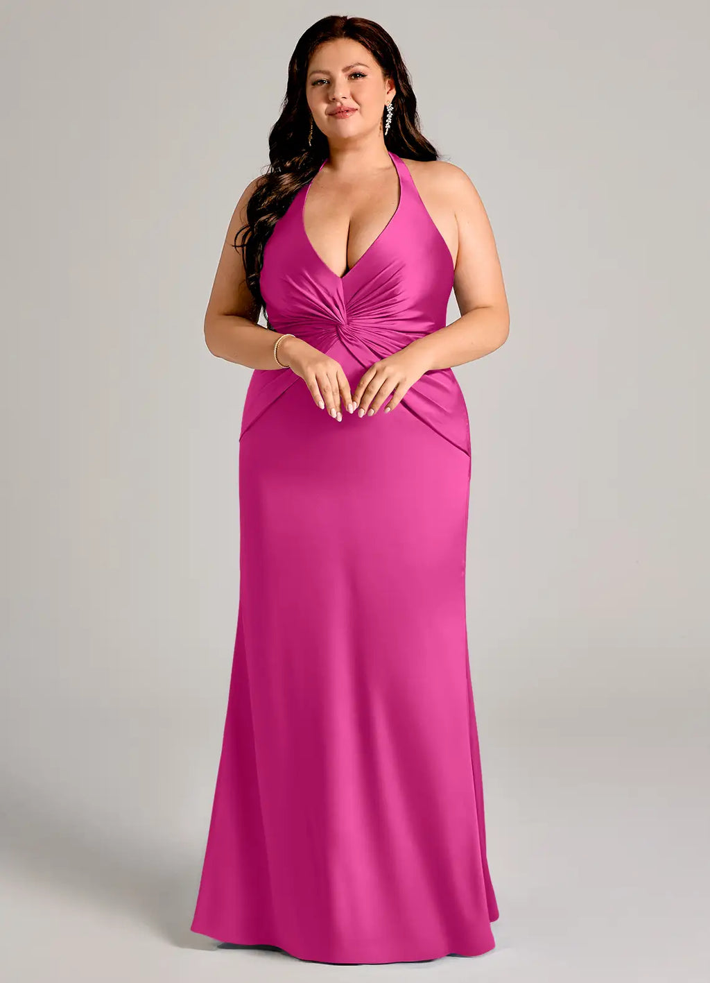 Elegant Satin Bridesmaid Dresses with Halter Neck and Twisted Front Detailing
