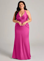 Elegant Satin Bridesmaid Dresses with Halter Neck and Twisted Front Detailing