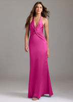Elegant Satin Bridesmaid Dresses with Halter Neck and Twisted Front Detailing